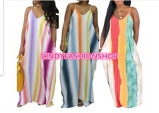 USA Women Summer  Spaghetti Strap Loose Bohemian  Beach  Long Maxi Dress #L7