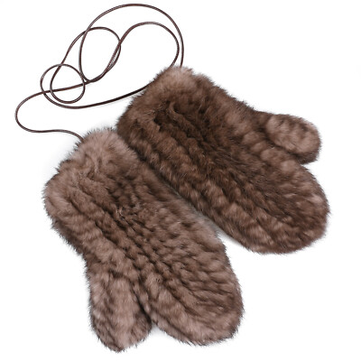 Women's Genuine Rabbit Fur Textile Knitted Mittens Luxury Winter Warm Gloves