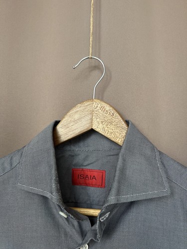 Isaia Napoli Mens Button Shirt Size M 100% Cotton Gray Long Sleeve - Picture 10 of 18