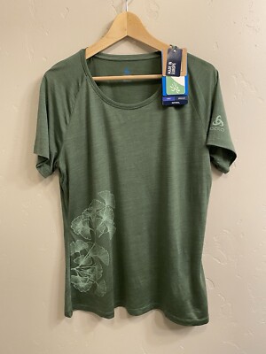 Odlo Women s Size Large Green Concord Leaf Print Tee Shirt #551211