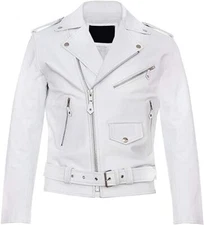 Men Leather Jacket Lambskin Winter vintage Motorcycle Biker Jacket Moto white