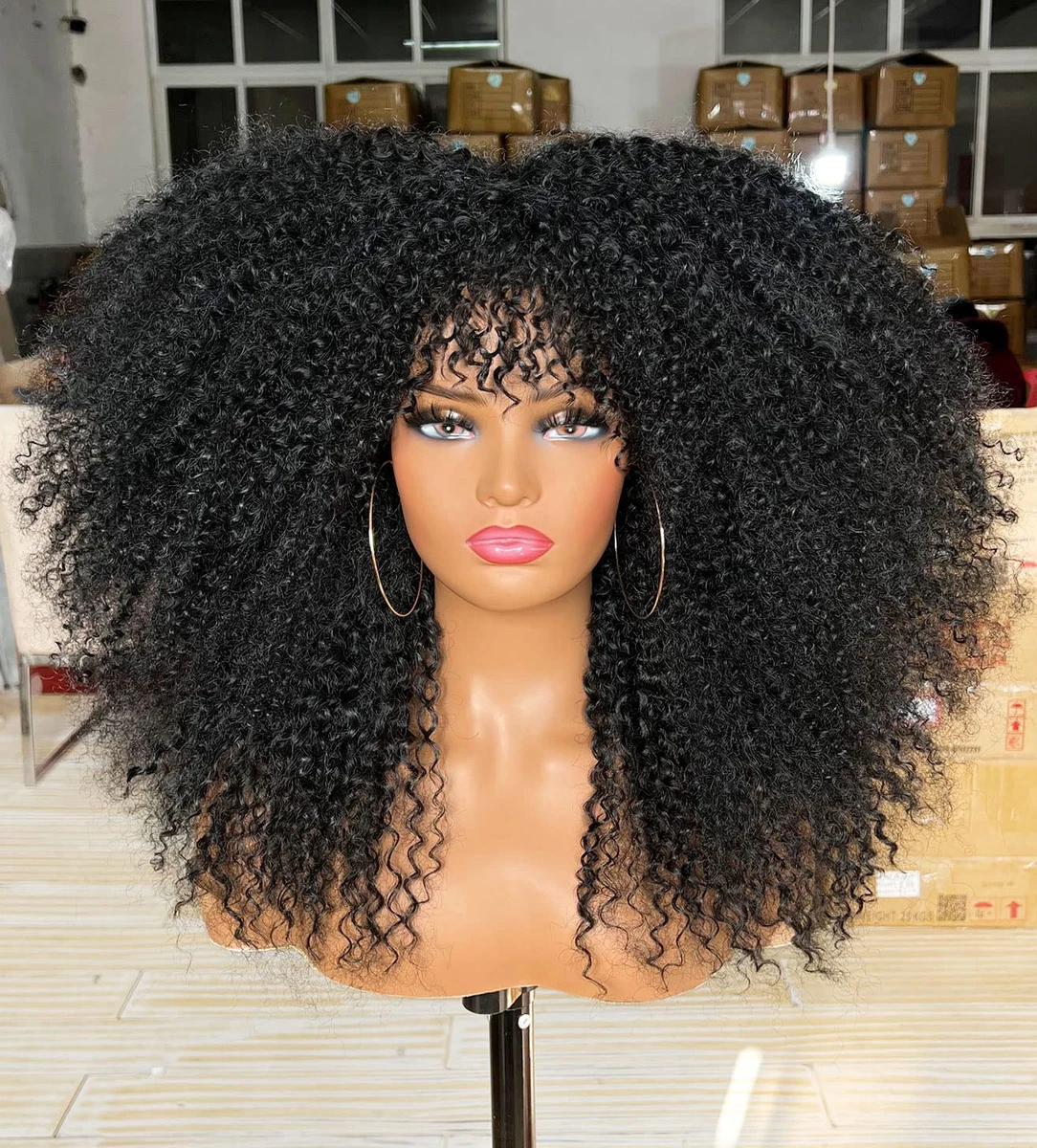 Long Curly Afro Wig with Bangs for Black Women Afro Bomb Kinky