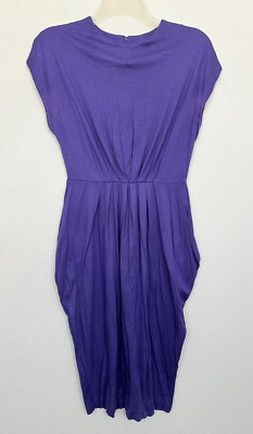 Jil Sander Pleated Sheath Dress Knee Length Purple Silk Blend Pockets Women's 0