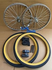 20 X 1.75 Bike Hd Steel Rims Chrome Free Wheel 36 Spokes Tires Gum Wall Bmx