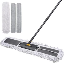 36" Large Flat Floor Mop with 62" Telescopic Handle, Dust Broom