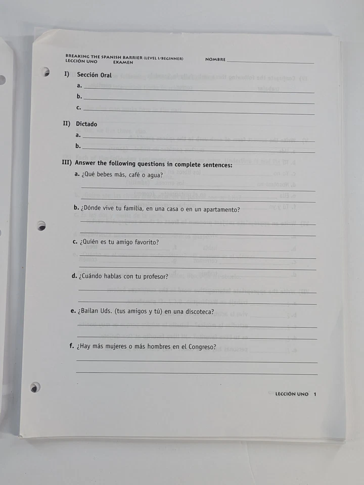 LOT 2📚Breaking the Spanish Barrier Level One Beginner Test Program & Answer Key - Image 4 of 4