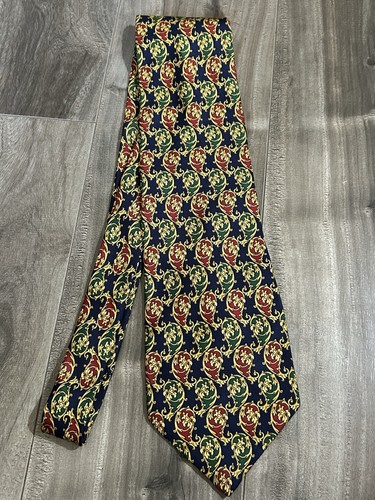 Fendi Mens Silk Necktie Italy Blue Red Gold Green Geometric W 4” L 57” - Picture 2 of 10