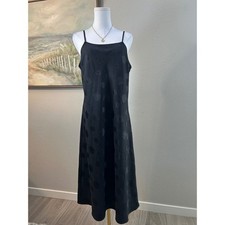 Black Slip Dress Floral Jacquard Midi Square Neck Size M