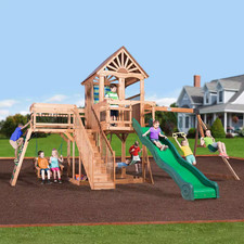 Caribbean Outdoor Playground Set W/ Wave Slide Rockwall Swing Set and Porch-Styl