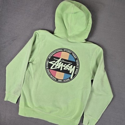 Stussy Surfman Hoodie Mens Small Green Sweatshirt International Tribe Dot *READ