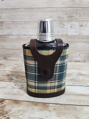 Vintage Noymer Plaid Flask- real hide- made in England