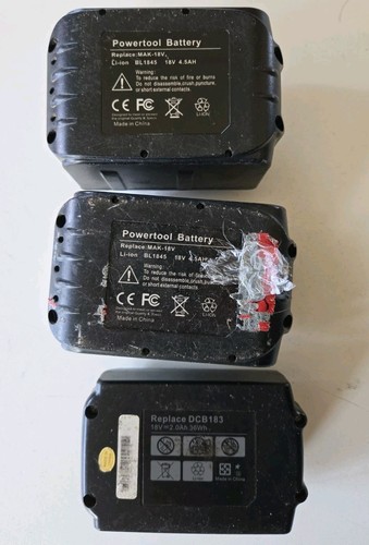 Makita 2-18V and 1 Dewalt Battery Lot (3) Damage * Parts/Repair