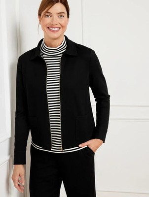 Talbots Plus Black Zipped Cardigan Jacket Effortless Pockets Button Cuff Size X