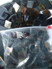 Dark Iridescent Beveled Glass Mosaic Tiles 1x1" Appx. 2lb   Square Craft / Art