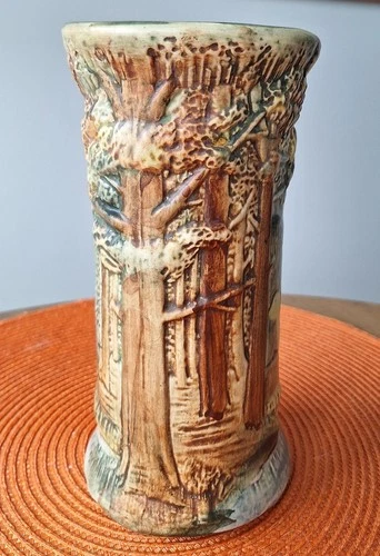 Weller Forest Tree WOODCRAFT  Art Pottery Vase 8.25”H Excellent Condition!