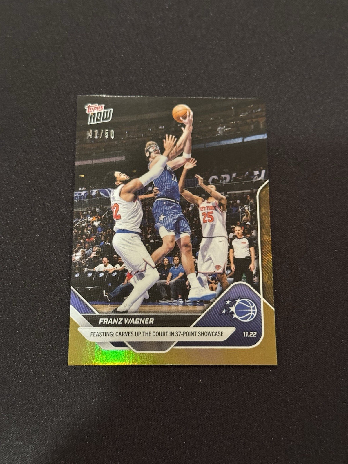 Franz Wagner Magic 37 Pt Game 2025-26 NBA Topps NOW Card 62 Gold Foil /50