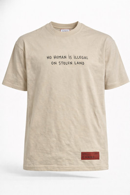 CHNGE Men's No Human is Illegal Statement Crew Short Sleeve T-Shirt Khaki Medium