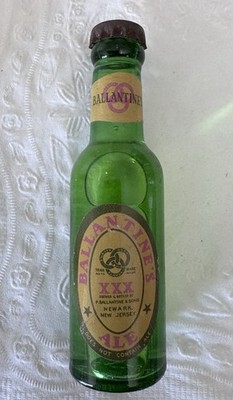 VINTAGE Ballantine s Ale XXX Green Glass Mini Bottle 4 1/4  Tall W/ Cap