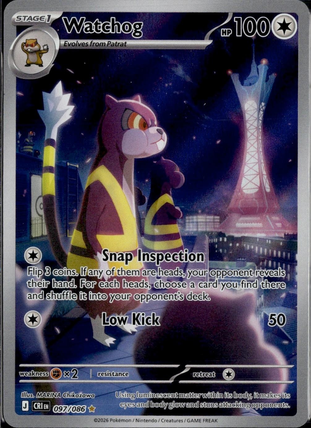 Watchog 097/086 Holo Illustration Rare Chaos Rising Pokemon Near Mint