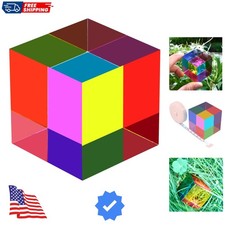 CMY Mixing Color Cube, 50mm 2 inch Colorful Acrylic Prism for Desktop Decorat...