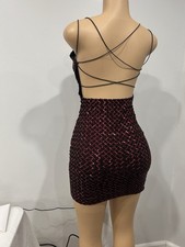 Windsor Bodycon Mini Dress Geometric Black Red Strappy Sequin Size S