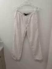 Vintage Ralph Lauren Women  s White Pure Linen Cuffed Pants