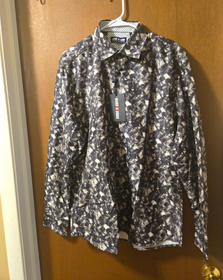 Hard Soda Premium Collection Mens XL Button Up Shirt Black Taupe Abstract NWT