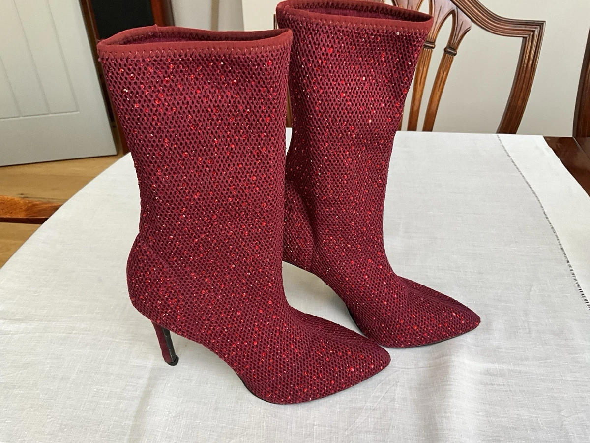 Botas Anne Michelle Rojo Lentejuelas Hasta la pantorrilla Tacón Alto Talla 5