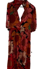 FARM Rio Women’s L Floral Collared Button Front A-Line Long Viscose Dress