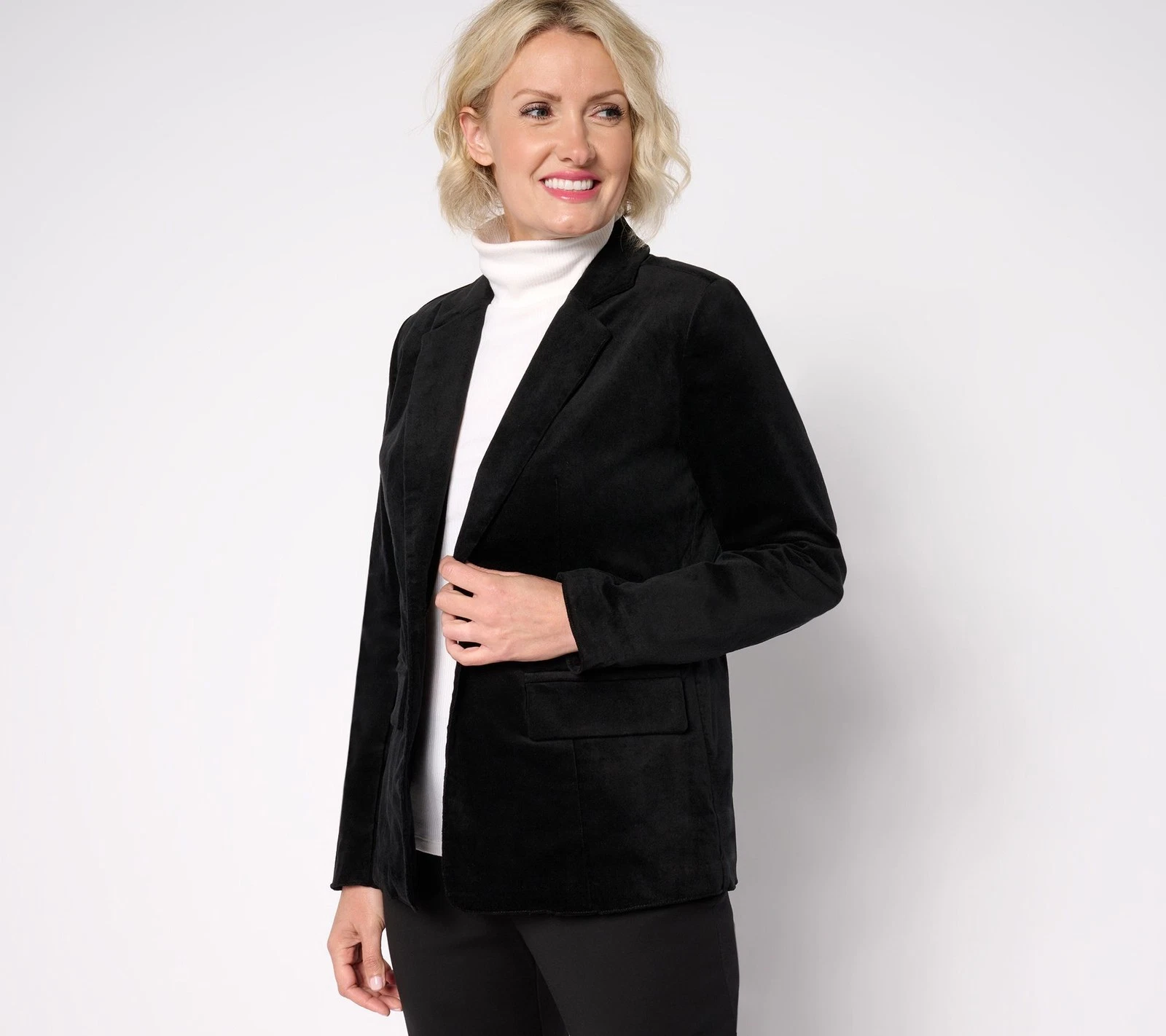 Denim & Co. Women's Jacket Sz XL Velvet Button Blazer Black A668509