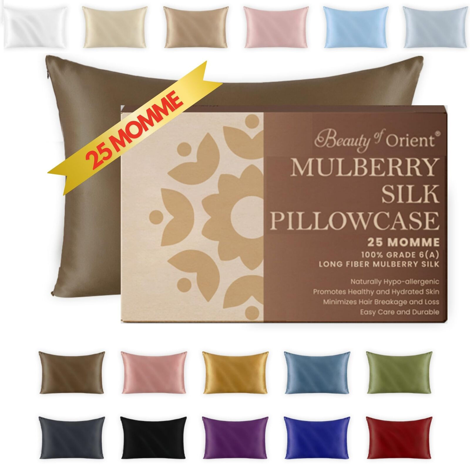 Beauty of Orient 25 Momme Premium Mulberry Silk Pillowcase for Hair and Skin ...
