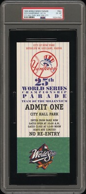 1999 NEW YORK YANKEES WORLD SERIES PARADE FULL TICKET 25TH CHAMPIONSHIP