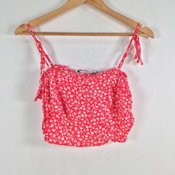 Sportsgirl womens cami tank top size 8 red floral cropped sleeveless 045030