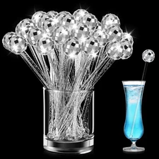 Thyle 120 Pcs Disco Ball Drink Stirrers 7.7'' Glitter Lolipop Stick Plastic R...