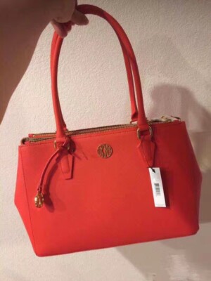 NWT Dkny Women Bryant Park Saffiano Leather Double Zipper Large Satchel Bag Red