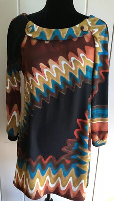 Anthropologie Aryeh Dress L Multicolored Swirl Pattern, scooped neck 