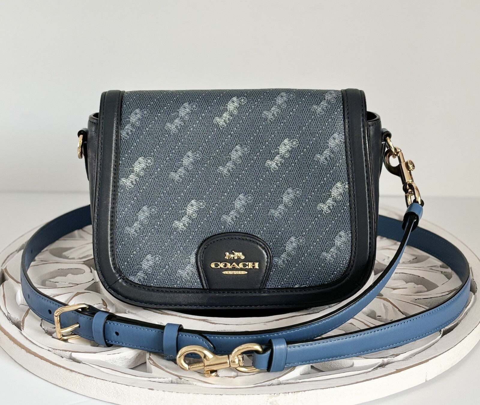 Coach Saddle Bag With Horse And Carriage Dot Print Gem
