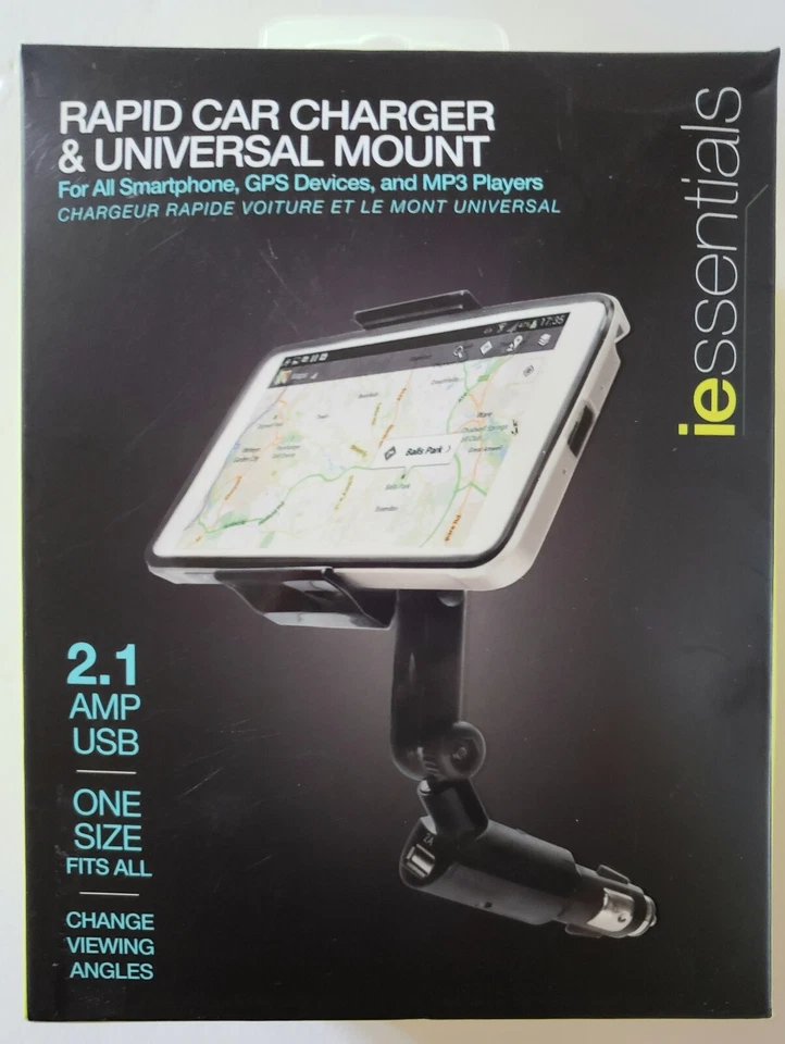 Iessentials LE-UHQR1-Bk. Rapid Car Charger & Universal Mount 2.1-Amp USB Port - Image 3 of 4