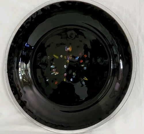 Vtg Crate&Barrel Black Carnivalle Millefiori Glass Round Platter Tray Italy 16" - Picture 3 of 15