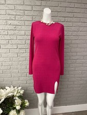 Nastygal  Bright Pink Ribbed Long Sleeve Bodycon Dress Size 8