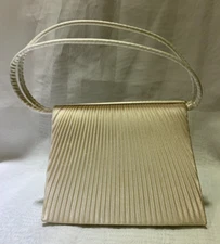 Ivory Clutch Clam Shell Pleated Design Bag with Cross Body & Two Handle Strap
