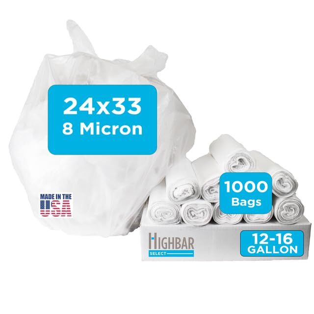 16 Gallon Trash Bags - 8 micron, 1000 Per Case, 24