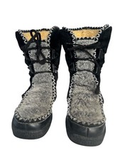 60  Snowland Vintage Black Suede Leather Faux Fur Boots Sherpa Lined Sz 6