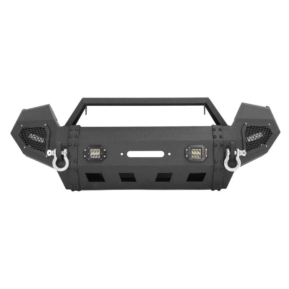 Parachoques delantero de acero con placa de cabrestante y luces LED para Toyota Tacoma 2016-2023 Foto 3 de 4