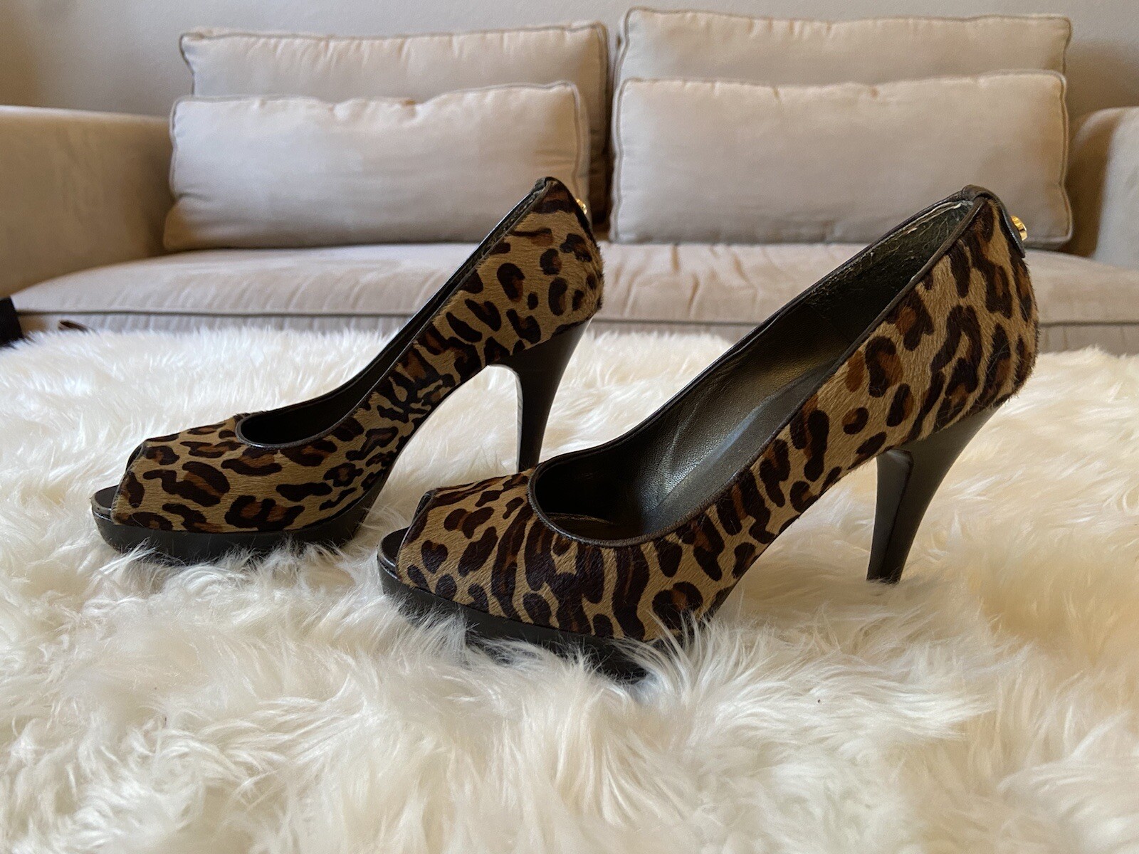 Stuart Weitzman Leopard Print Platform Peeptoe Si… - image 2