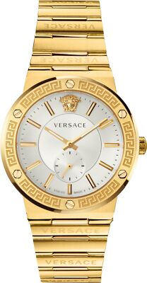 Versace VEVI00520 Greca Logo weiss silber gold Edelstahl Armband Uhr Herren NEU