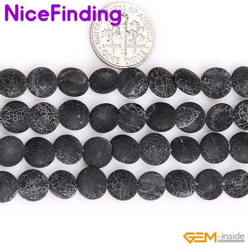 Cuentas de piedras preciosas naturales de ágata negra esmeriladas Mette blancas agrietadas para joyería de 15"" - Imagen 2 de 67