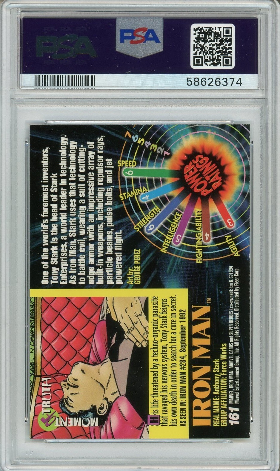 1994 Marvel Universe #161 Iron Man PSA 9 view 2