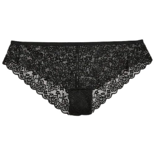 Lace Cheeky Bikini Panties Size Large (12/14) Low-Rise Black Underwear NEW - Picture 1 of 10