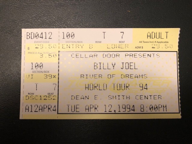 Billy Joel River of Dreams tour concert ticket stub 1994 Chapel Hill, NC